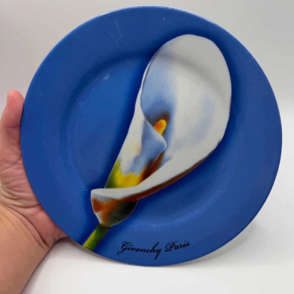 Givenchy Paris Designer Calla Lily Floral Porcelain Plate Cobalt Blue Dish